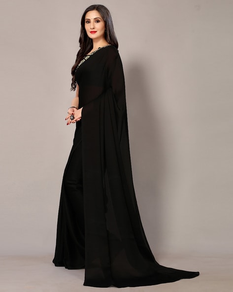 Buy Prutha Fashions Solid/Plain Bollywood Georgette Black Sarees Online @  Best Price In India | Flipkart.com