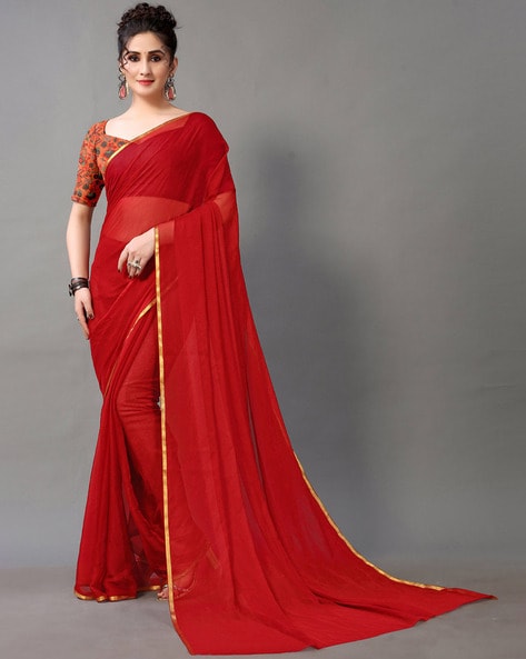 Buy Cherry Red Saree In Georgette With Sequins And Cut Dana Embellished  Border And A Ruffle Frill Adorned Crop Top KALKI Fashion India