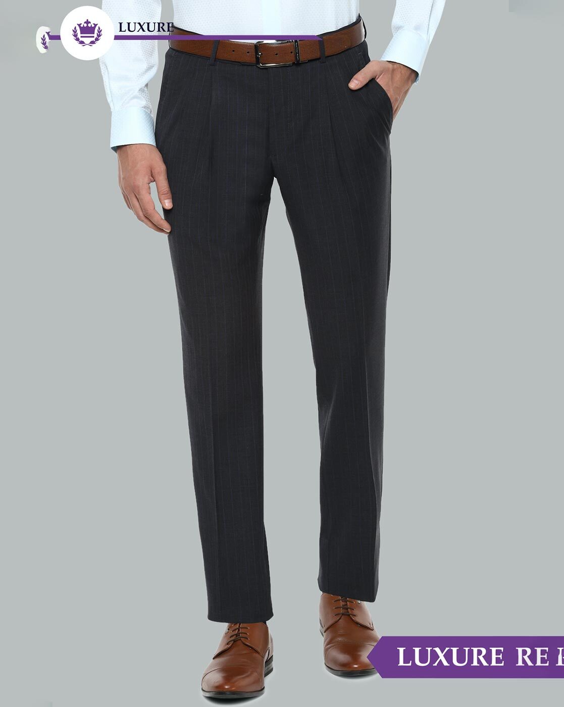 Buy Men Blue Slim Fit Solid Flat Front Formal Trousers Online - 348778 | Louis  Philippe