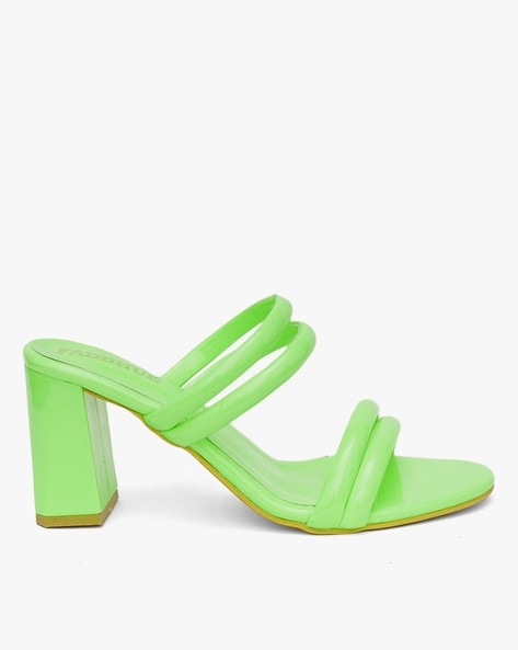 Dejavu Faux Leather Neon Rounded-Strap Open-Toe Block-Heel Sandals for Women  - Lime Green, 40: Buy Online at Best Price in Egypt - Souq is now Amazon.eg