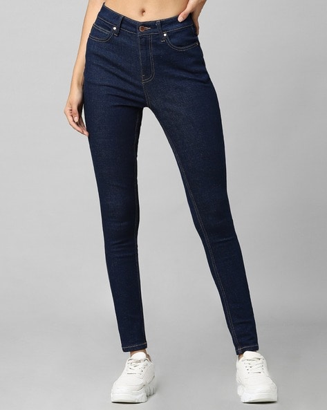 Dark Blue Slim Fit Skinny Jeans Slash Pockets Mid stretch - Temu-lmd.edu.vn