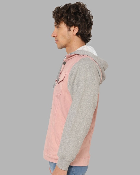 Pink hoodie denim jacket sale