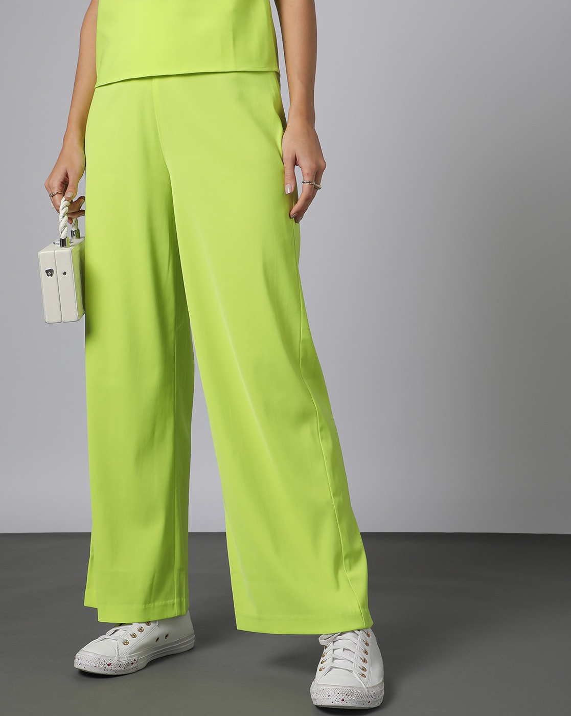 Lime Green Slim Fit Pants - Flat Front Suitsforme.com