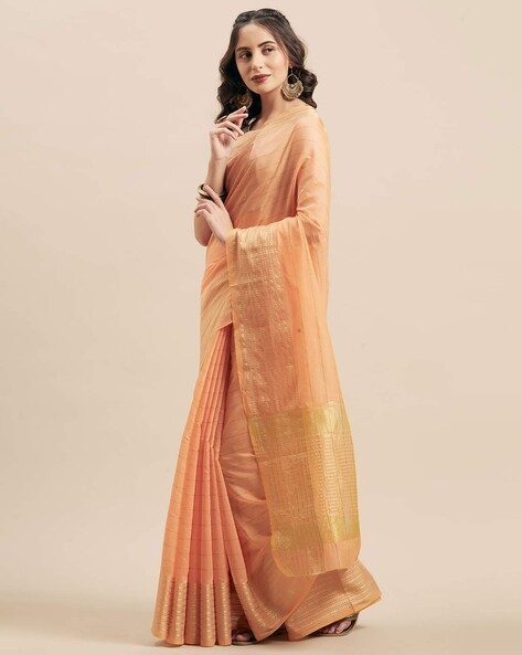 SF-Peach color Soft Lichi Silk saree