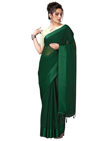 Bottle Green Satin Saree | Stylish sarees, Sarees for girls, Designer saree  blouse patterns