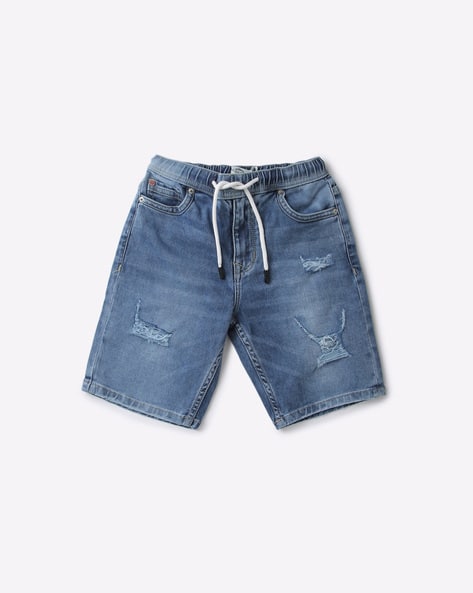 Ajio Drawstring Jean Shorts Mens Slim Fit Denim Shorts With