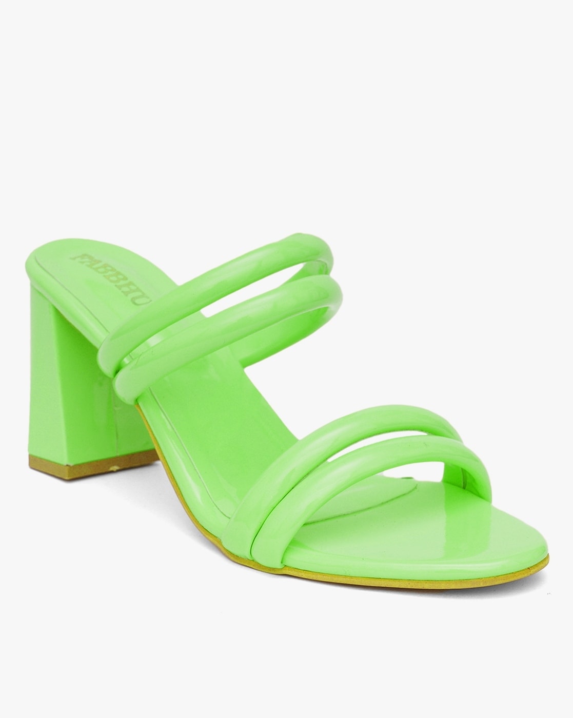 Stradivarius strappy heeled sandal with squared toe in lime green | ASOS