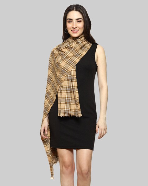 Checked Stole with Raw Hems Price in India