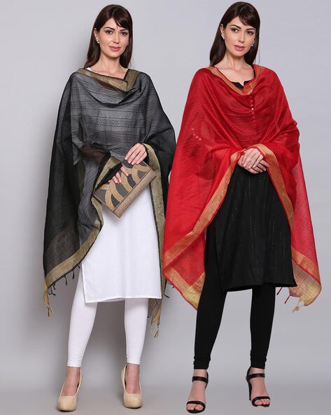 Pack of 2 Dupatta with Contrast Border Price in India