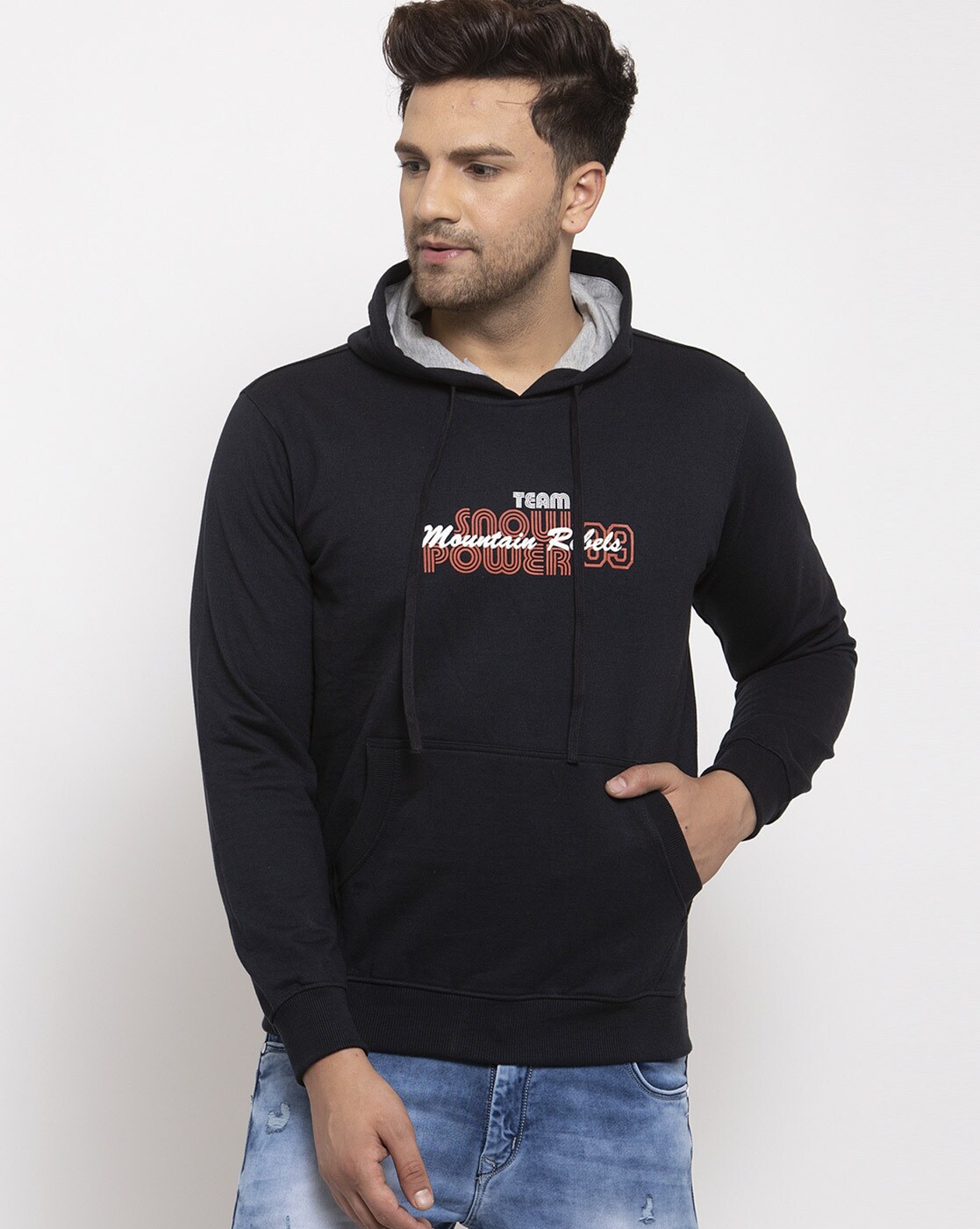 Typographic Print Hoodie with Kangaroo Pocket