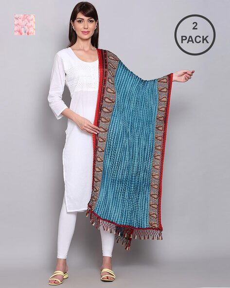 Pack of 2 Silk Dupatta with Tassels Price in India