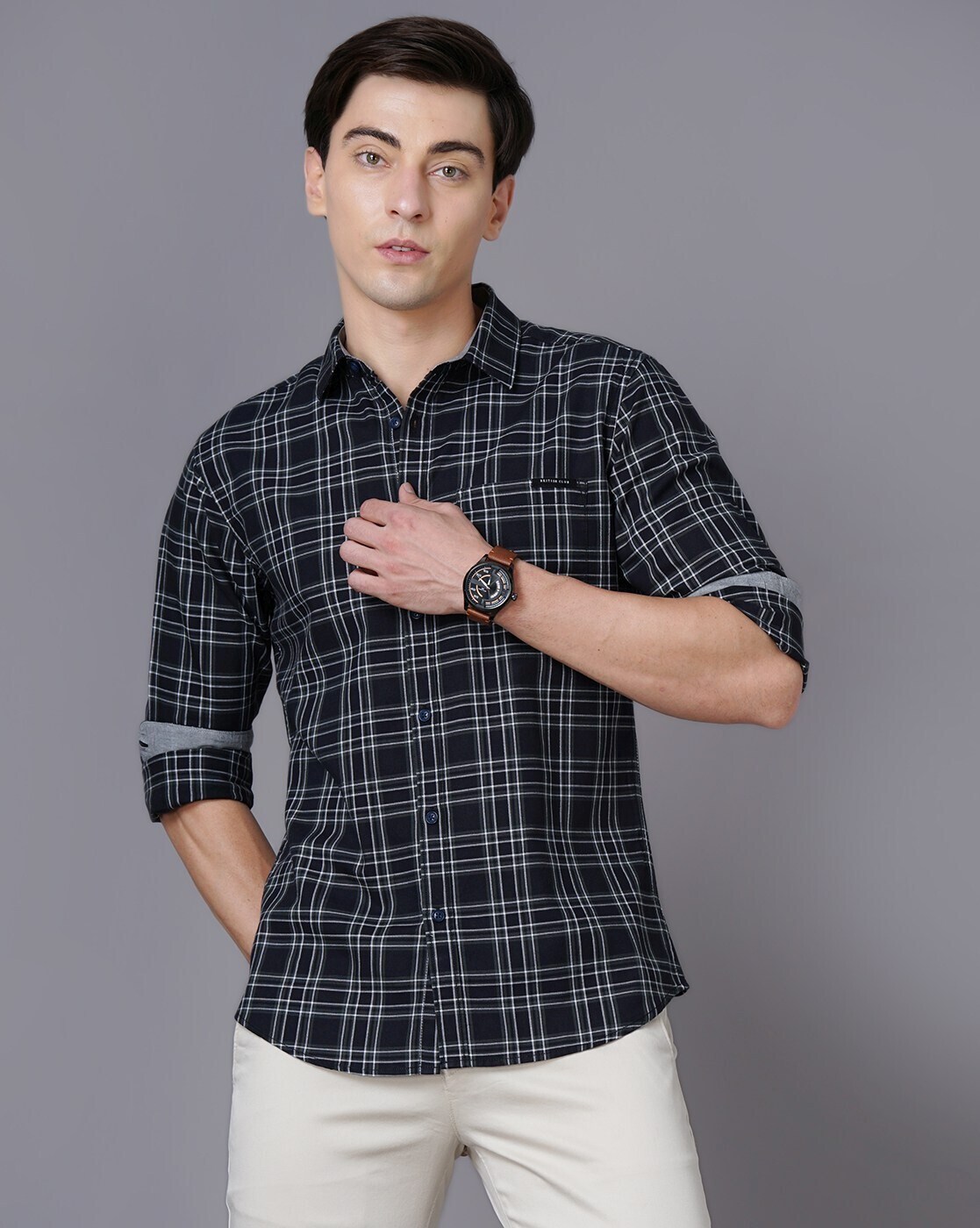 Buy Locomotive Black/Grey Slim Fit Checked Casual Shirt for Men Online at  Rs.500 - Ketch
