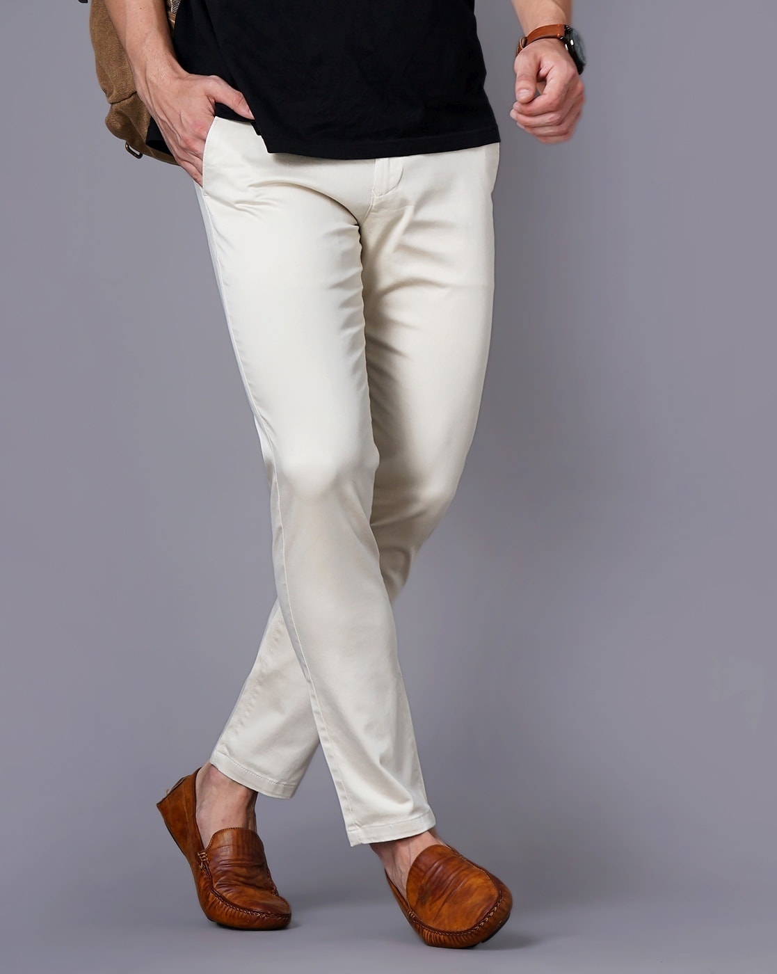 Classic Polo Mens Cotton Solid Slim Fit Cream Color Trouser | Tn2-39 B-hangkhonggiare.com.vn