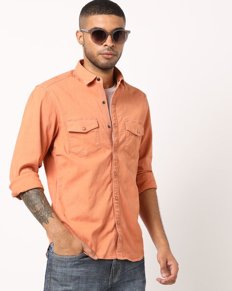 orange denim shirt mens