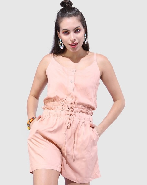 Buy FABALLEY Pink Solid Short Sleeves Georgette Women's Ankle Length  Jumpsuit | Shoppers Stop