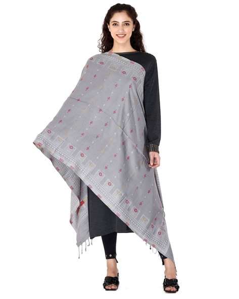 Embroidered Shawl with Fringes Price in India