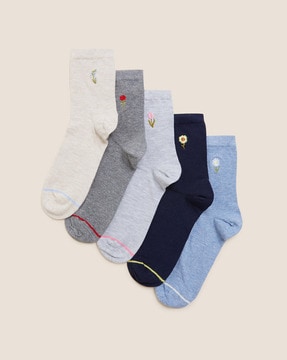 Marks & Spencer Pack of 5 Cotton Blend Seamless Ankle Length Socks For Women (Multi, S)
