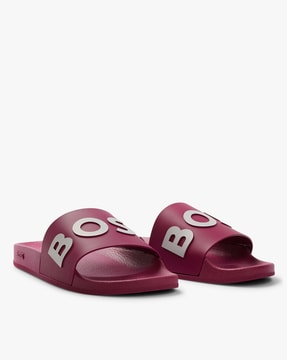 Buy BOSS Contrast Logo Strap Slides Pink Color Men AJIO LUXE