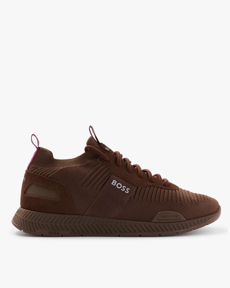 BOSS - Cupsole trainers with laces and branded leather uppers