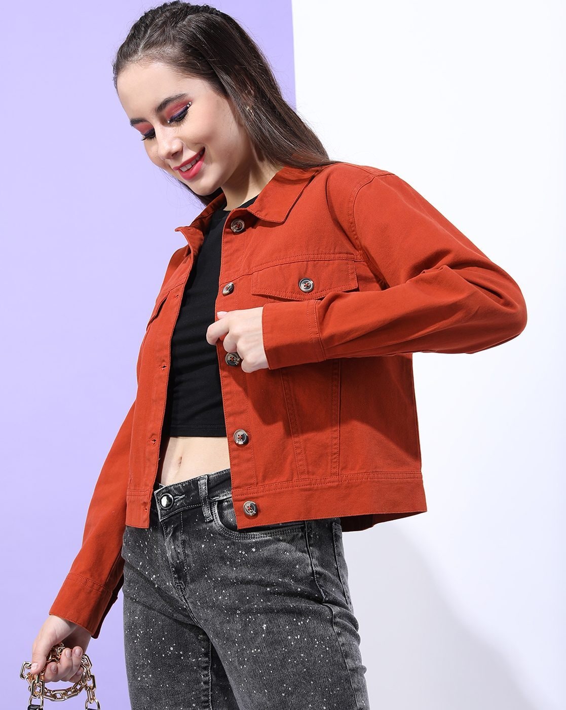 Rust colored denim on sale jacket