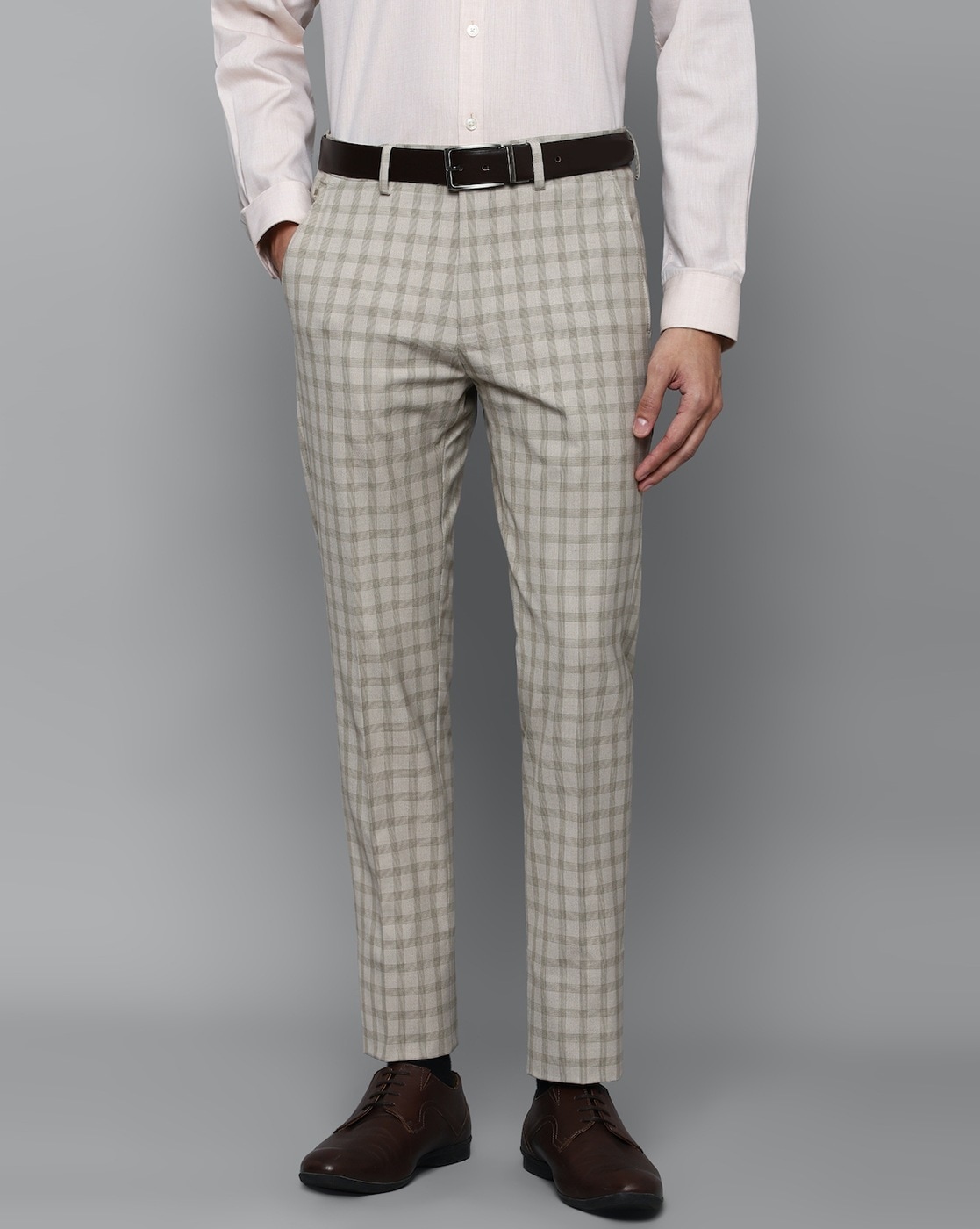 Buy Men Grey Check Slim Fit Formal Trousers Online - 695937 | Peter England