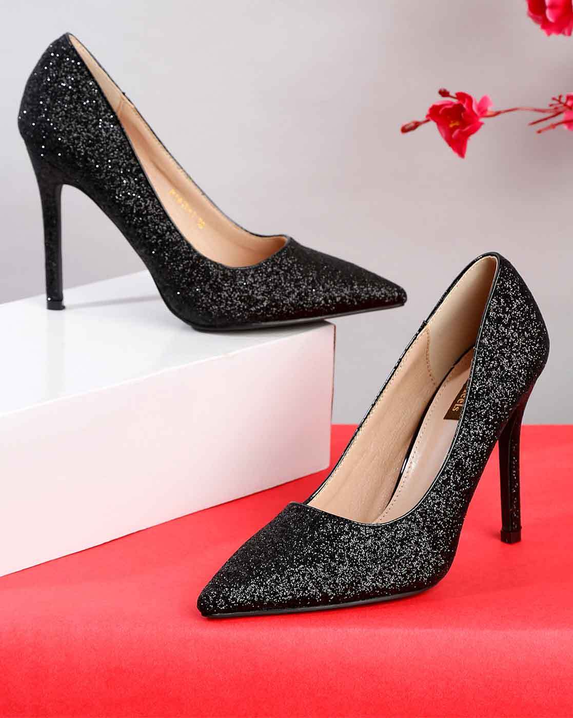 Black glitter stiletto outlet heels