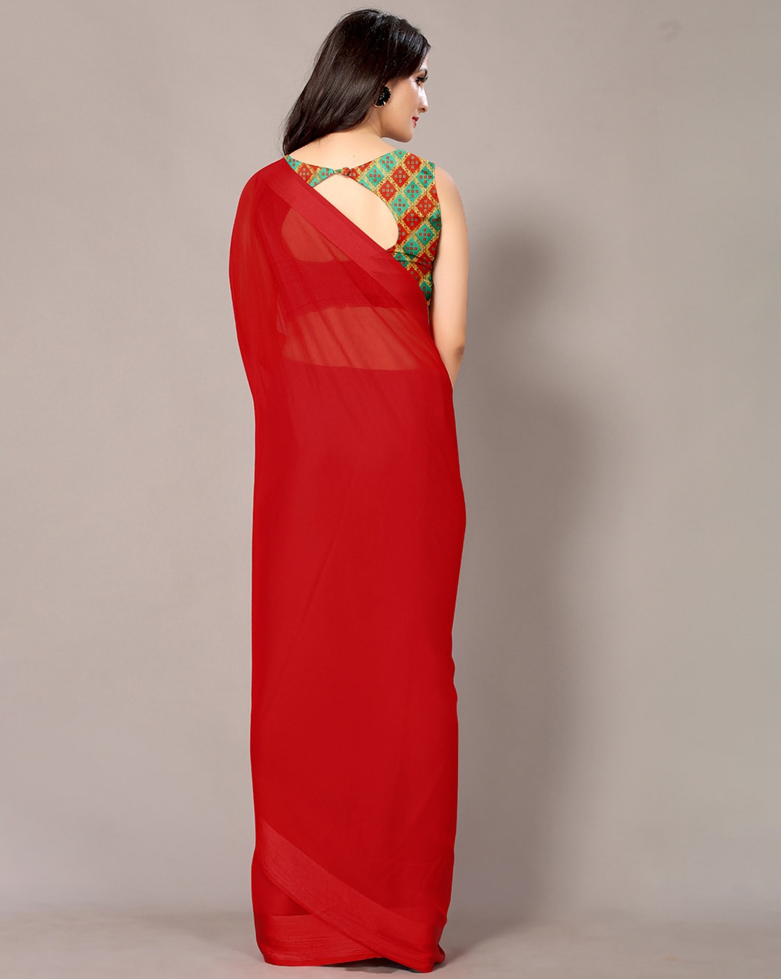 Buy Diva Red Semi Chiffon Plain Saree With Blouse Piece on Snapdeal |  PaisaWapas.com