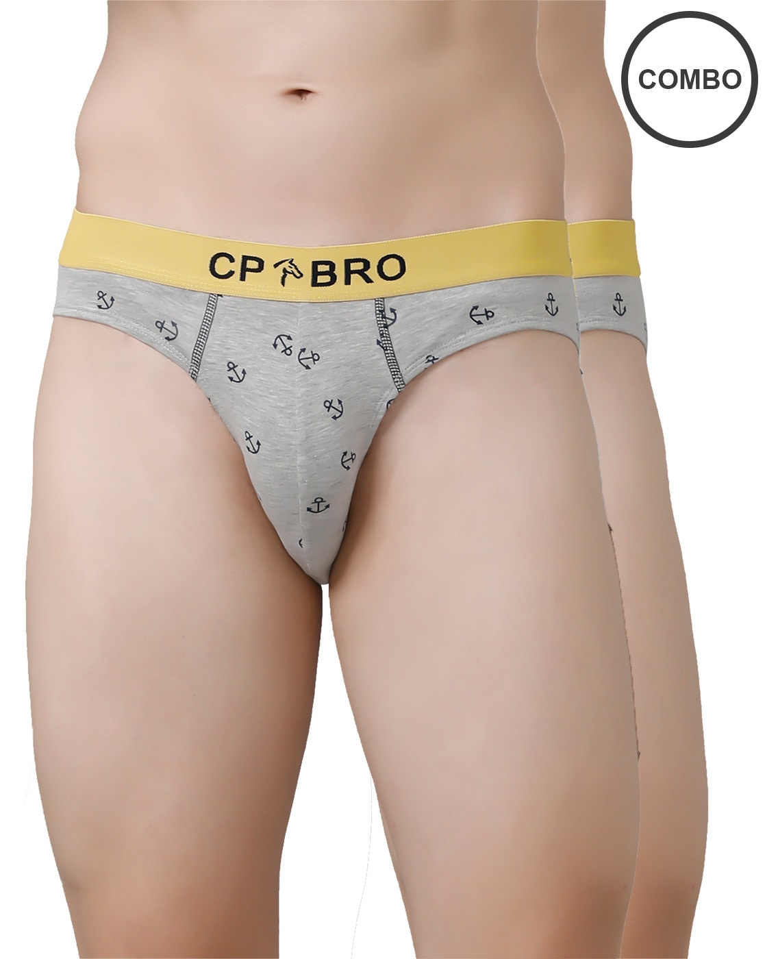 Buy CP BRO Solid Briefs with Exposed Waistband Value - Grey (Pack of 2)  online