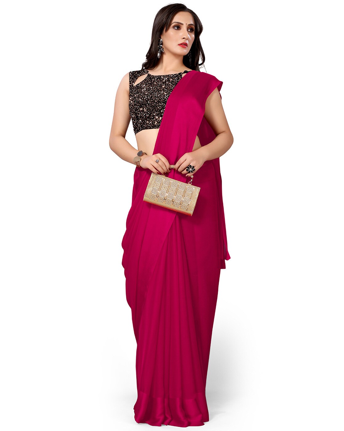 Magenta Chiffon Saree With Blouse 273917