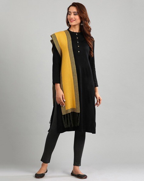 Patterned Knitted Open Muffler with Tassels Price in India