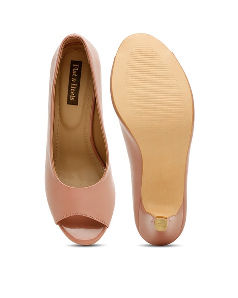 Nude peep toe store flats