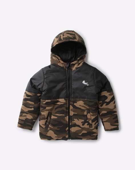 Reversible hooded camo hot sale puffer jacket