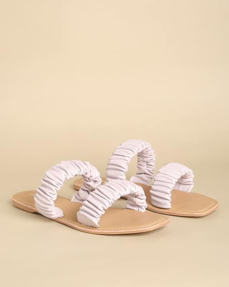Fyre Rose Ruched Double-Strap Flat Sandals