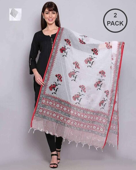 Pack of 2 Printed Dupatta with Tassels Price in India