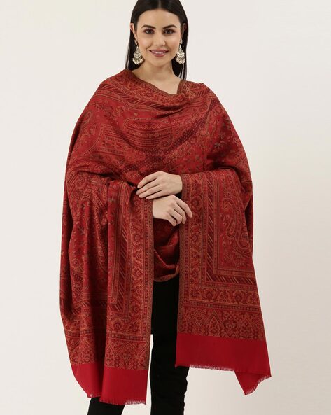 Paisley Woven Shawl with Frayed Hem Price in India
