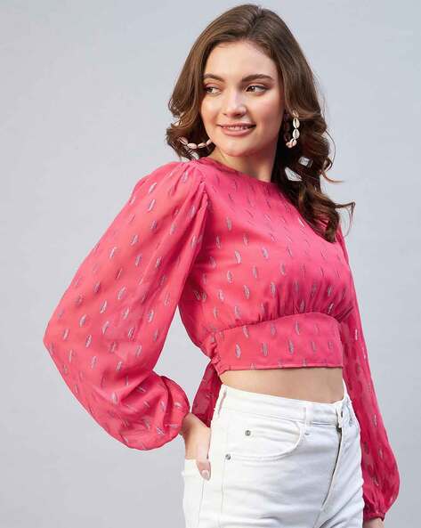 Full Sleeve Magenta Georgette Crop Top, Size: Small at Rs 250