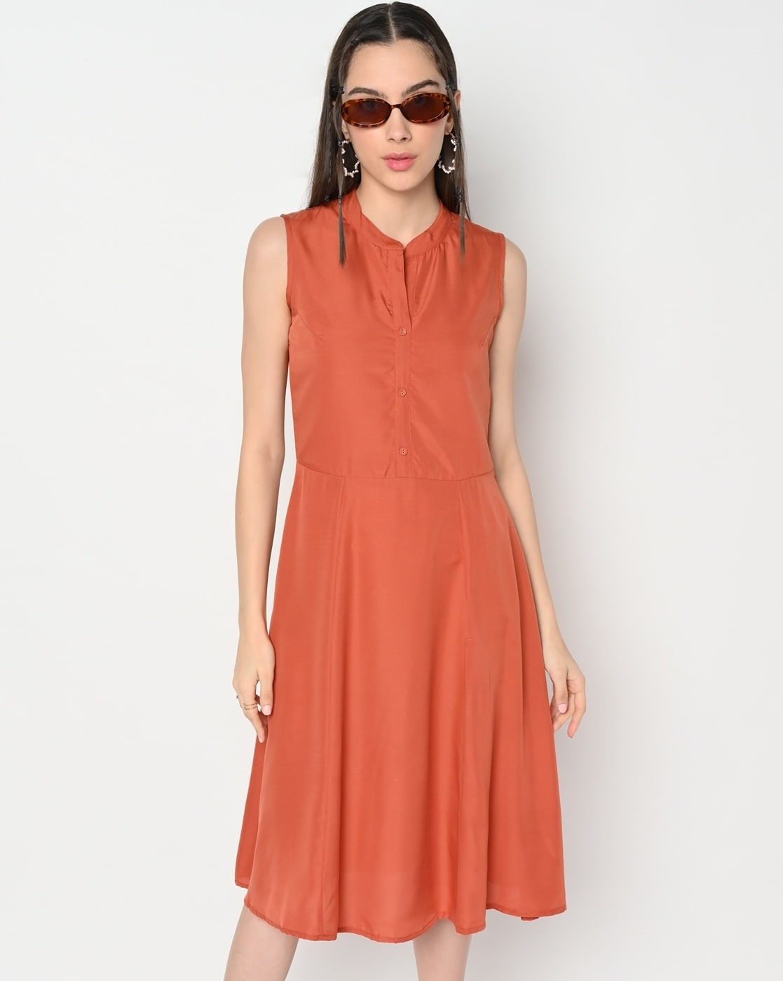 Valuable Assets Satin Midi Dress - Rust