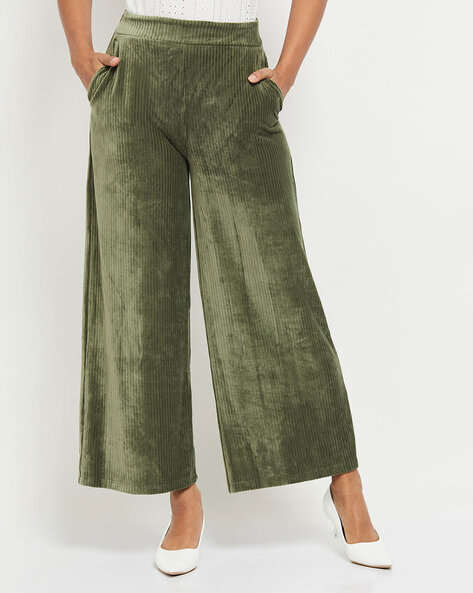 Slim corduroy trousers  Dark green  Ladies  HM IN