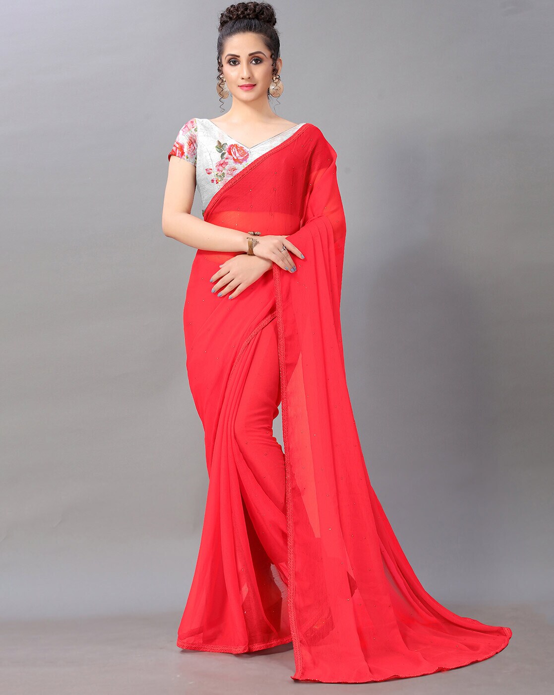 Buy online Women's Bordered Red Colored Saree With Blouse from ethnic wear  for Women by Civamee for ₹1699 at 79% off | 2024 Limeroad.com