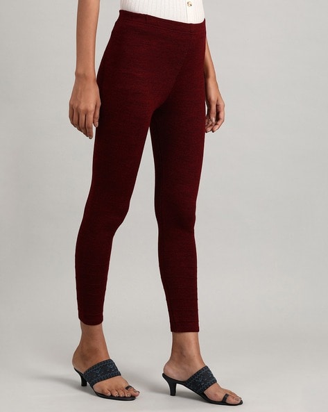 Buy Maroon Solid Tights Online - Aurelia