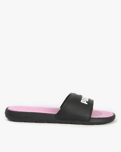 puma slides black and pink