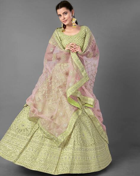 Pista and Pink Color Combination Lehenga Choli With Dupatta :: ANOKHI  FASHION