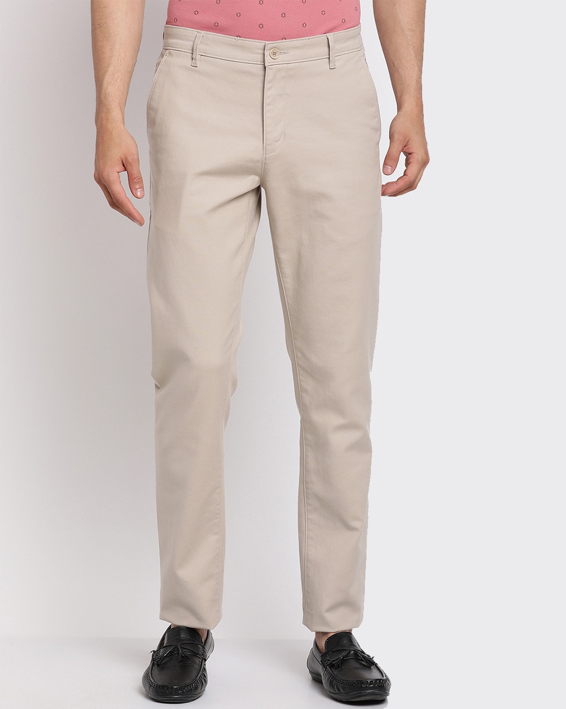 Cantabil Men Khaki Cotton Regular Fit Casual Trouser