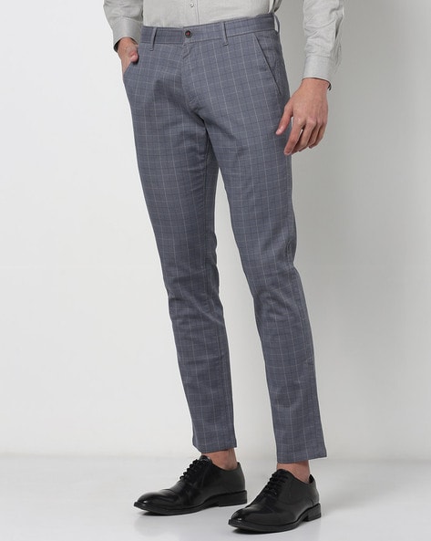 WES Formals by Westside Grey Graph Checked Slim Fit Trousers