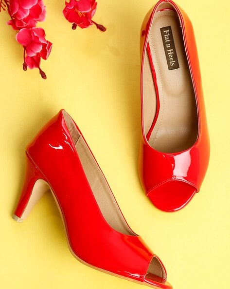 Red open toe on sale pumps