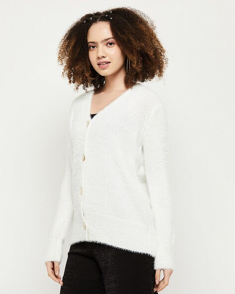 womens white v neck cardigan