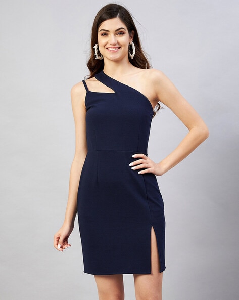 navy one shoulder gown