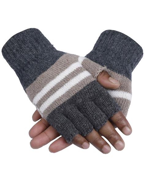 Knitted Fingerless Gloves with Ribbed Hems