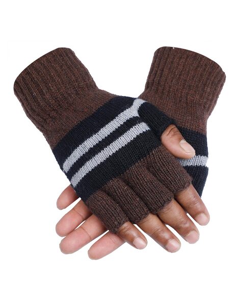 Knitted Fingerless Gloves with Ribbed Hems