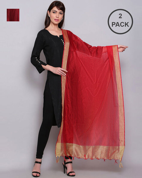 Pack of 2 Woven Silk Dupattas Price in India